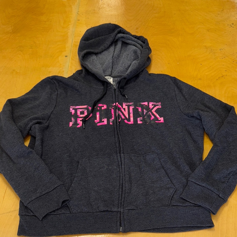 PINK Victoria's Secret Charcoal Hoodie with Vibrant Logo